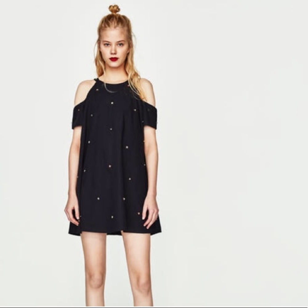 Zara Embellished poplin dress Small